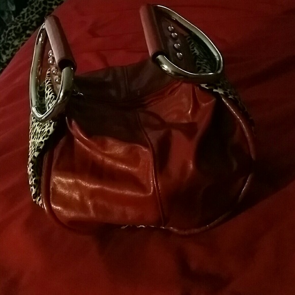 Red leather / leopard small bag - Picture 1 of 2